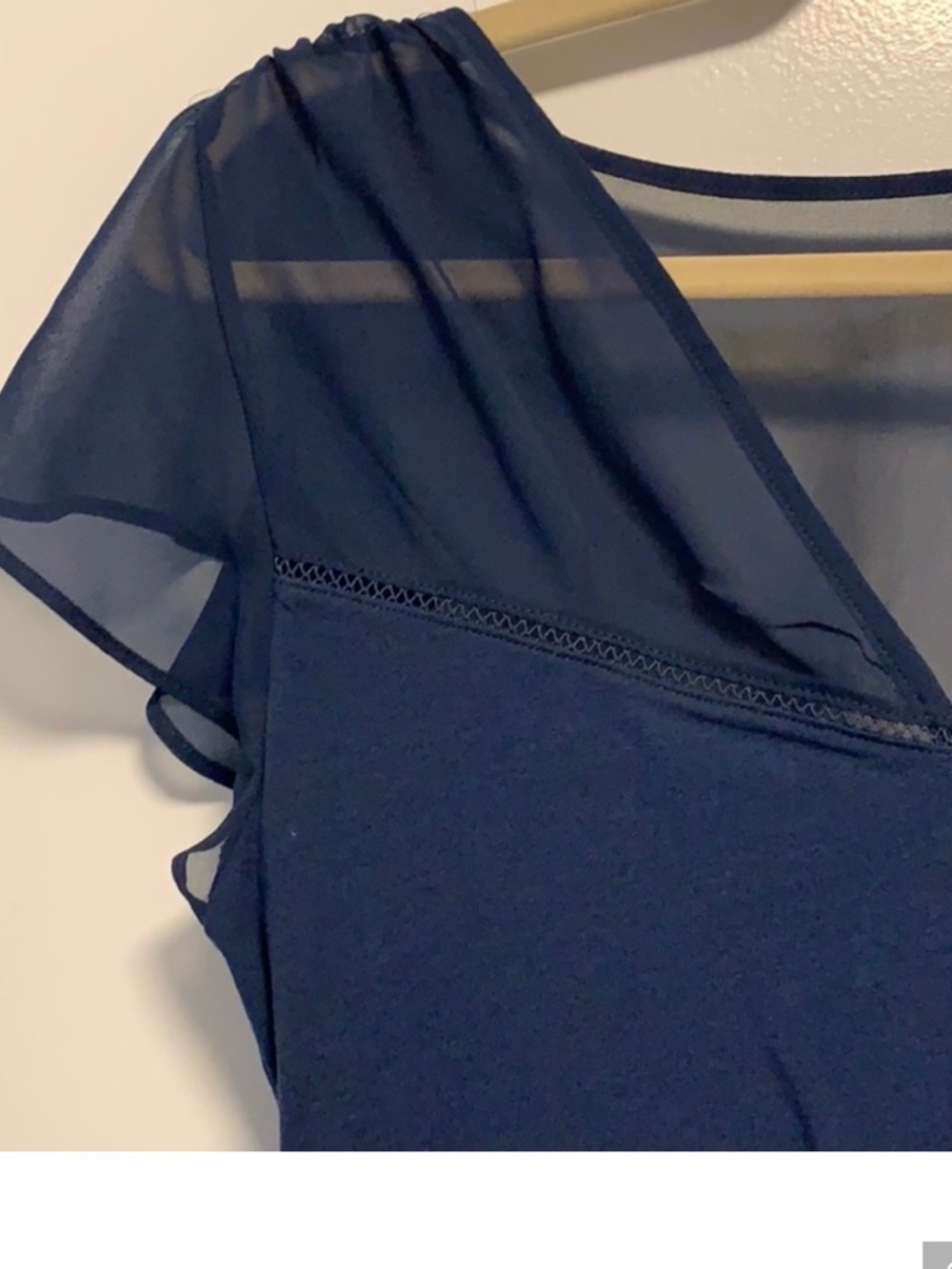 Express Women's Navy Blue V-Neck Chiffon Yoke sheer top shirt